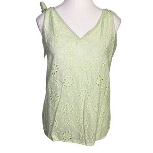 Niay Light Green Sleeveless Eyelet V-Neck Top